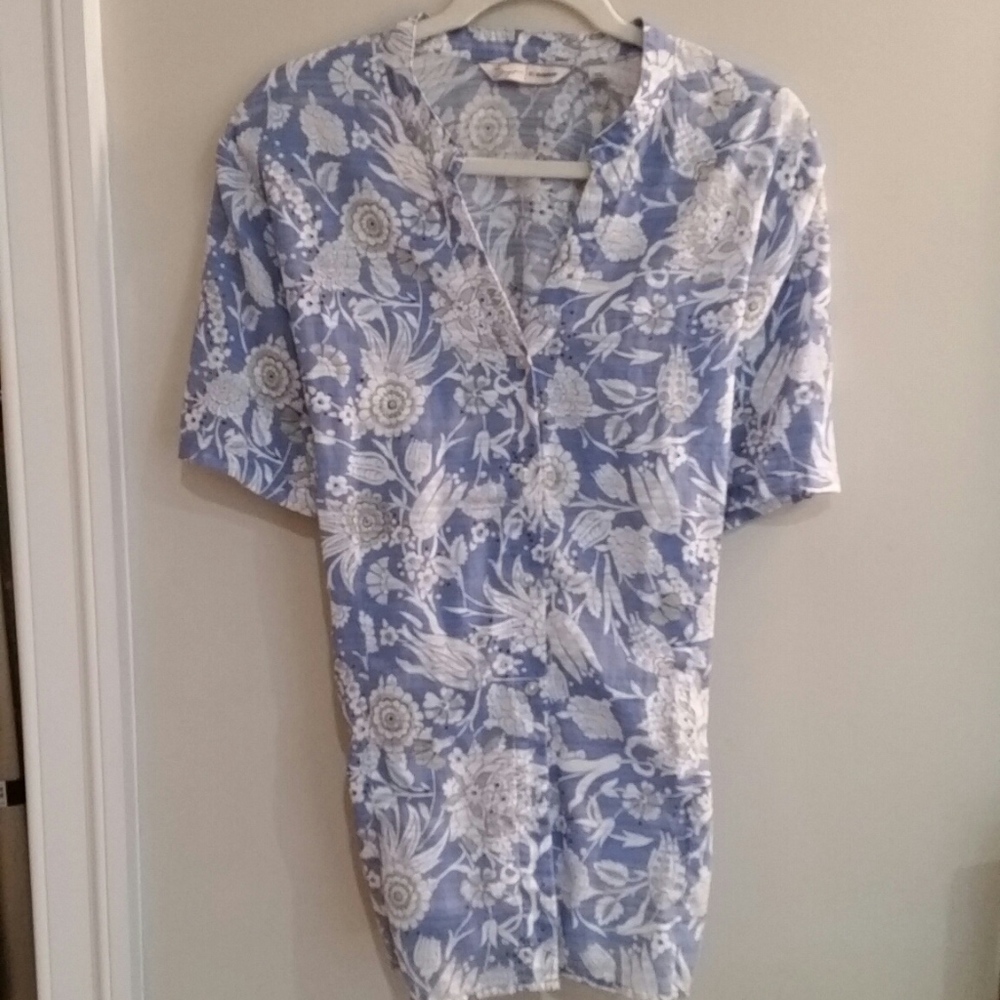 Avenue Blue & Cream short sleeved blouse Plus size